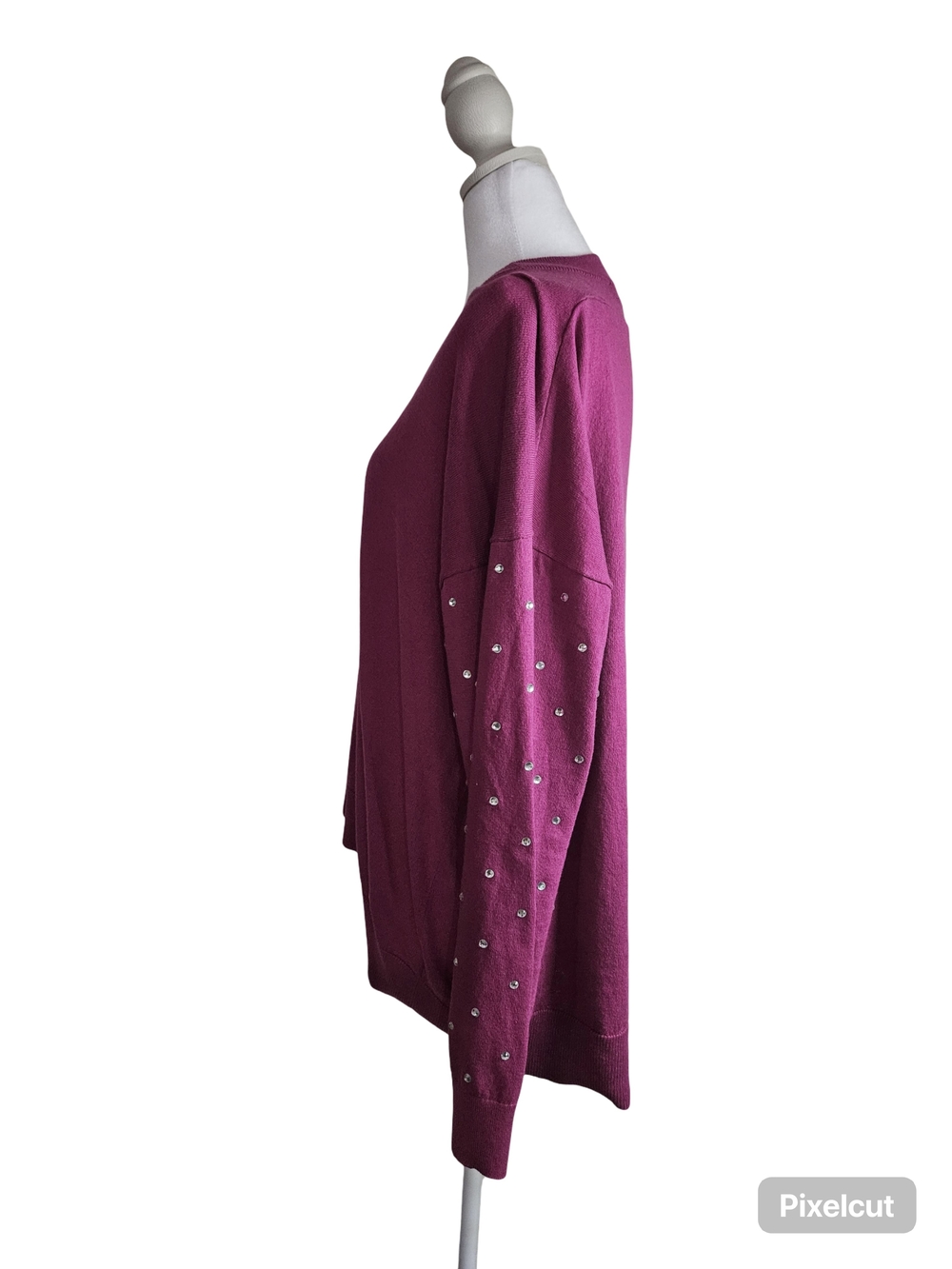 Michael Kors Magenta Pearl-Trim Crewneck Sweater - Picture 3 of 7